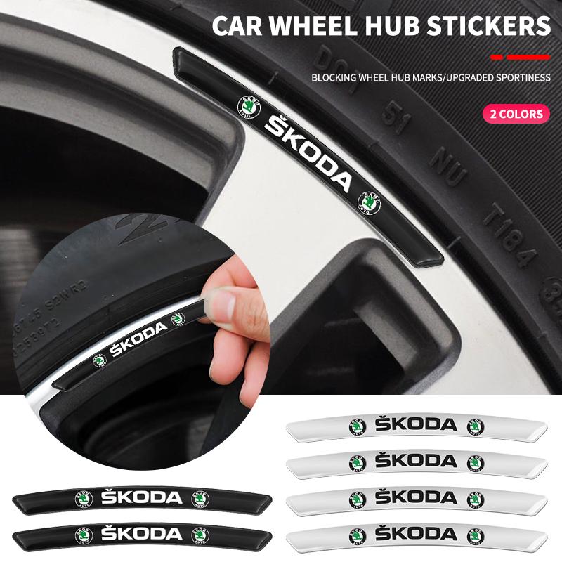 DZXB5 4Pcs Car Wheel Hub Badge Tire Rim 3D Stickers For Skoda Octavia MK2 MK 2 3 A5 A7 A8 Fabia Karoq Superb Rapid Kamiq Scala