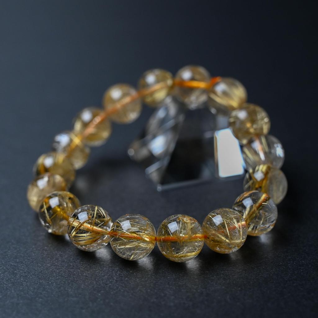 Jewelry Town Shosenkyo Rutilated Quartz 17cm Inner Power Stone for Good and Work [Eigado] Bracelet, 12.5mm Beads, Diameter, Fortune, Money,