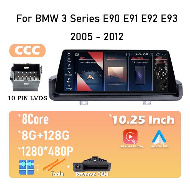 10,25-дюймовый IPS-экран, автомобильное радио, стереовидеоплеер, GPS-навигация для BMW 3 серии E90 E91 E92 E93 2005 - 2012, система Android 14