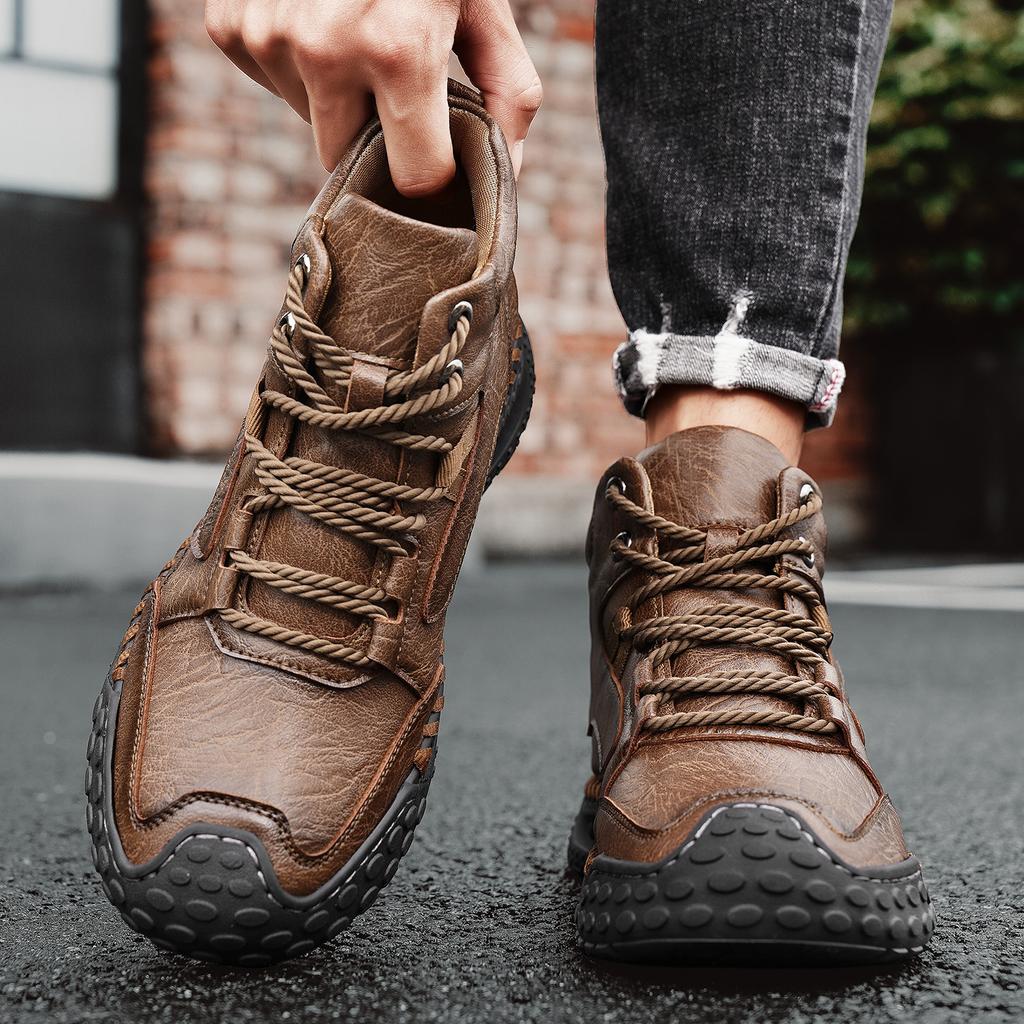 2025 New of Men's Boots for Autumn and Winter, Large-sized Retro Men's Leather Boots, Hand-sewn Outdoor Casual Ankle Boots