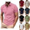 Summer Men's Button Up Round Neck Short Sleeved Shirt Solid Casual Top