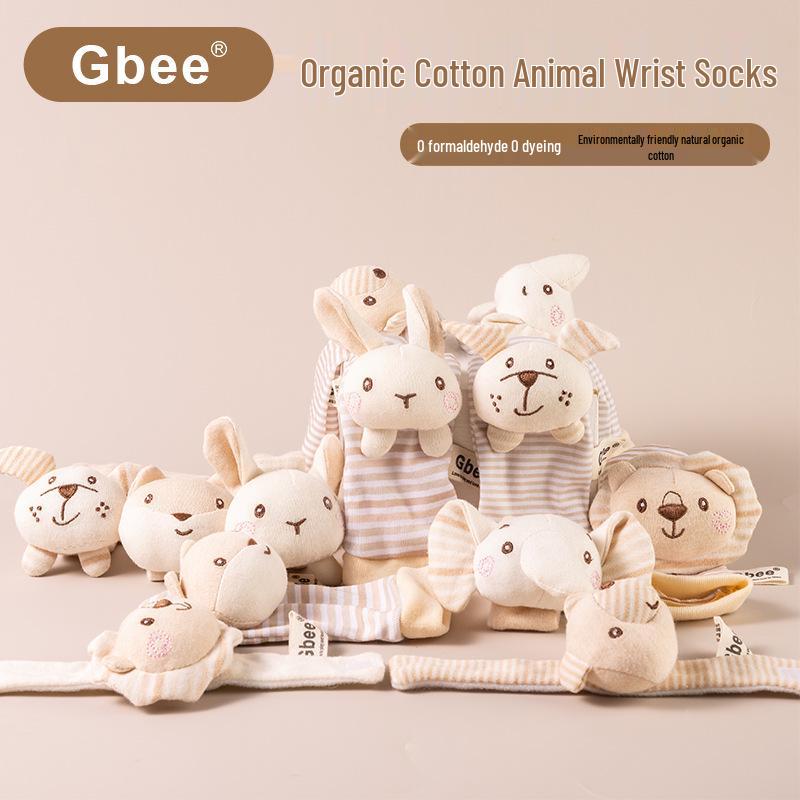 Набор погремушек Gbee из органического хлопка для малышей: Ремешок на запястье, Игрушки-погремушки с ручным вращением для новорожденных