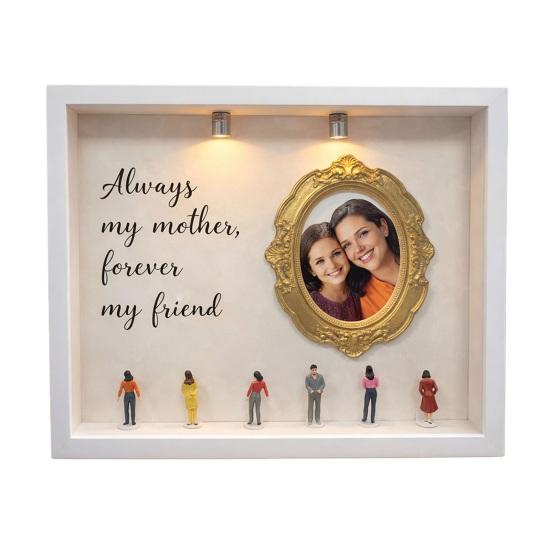 DIY Mini Museum Silhouette Box Personalized Photo Memory Display Case with Gold Frames Figurines Shadow Box Frame Kit with Light Gift for Mother's Day