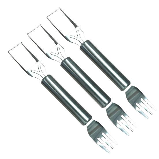 Stainless Steel Watermelon Cutter Dual Head Slicer Serving Fork Dishwasher Safe Fruit Cubing Tool for Picnics BBQ