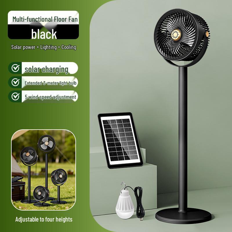 Solar-Powered Retractable Floor Fan: USB, High-Speed, 3-in-1 for Household or Outdoor Camping.