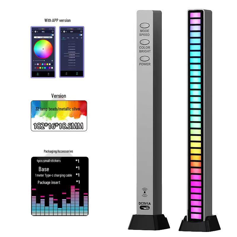 3D RGB Sound-Activated Rhythm Light: Double-Sided, Bluetooth-Controlled Strip for Desktop, Car, or Room Atmosphere.