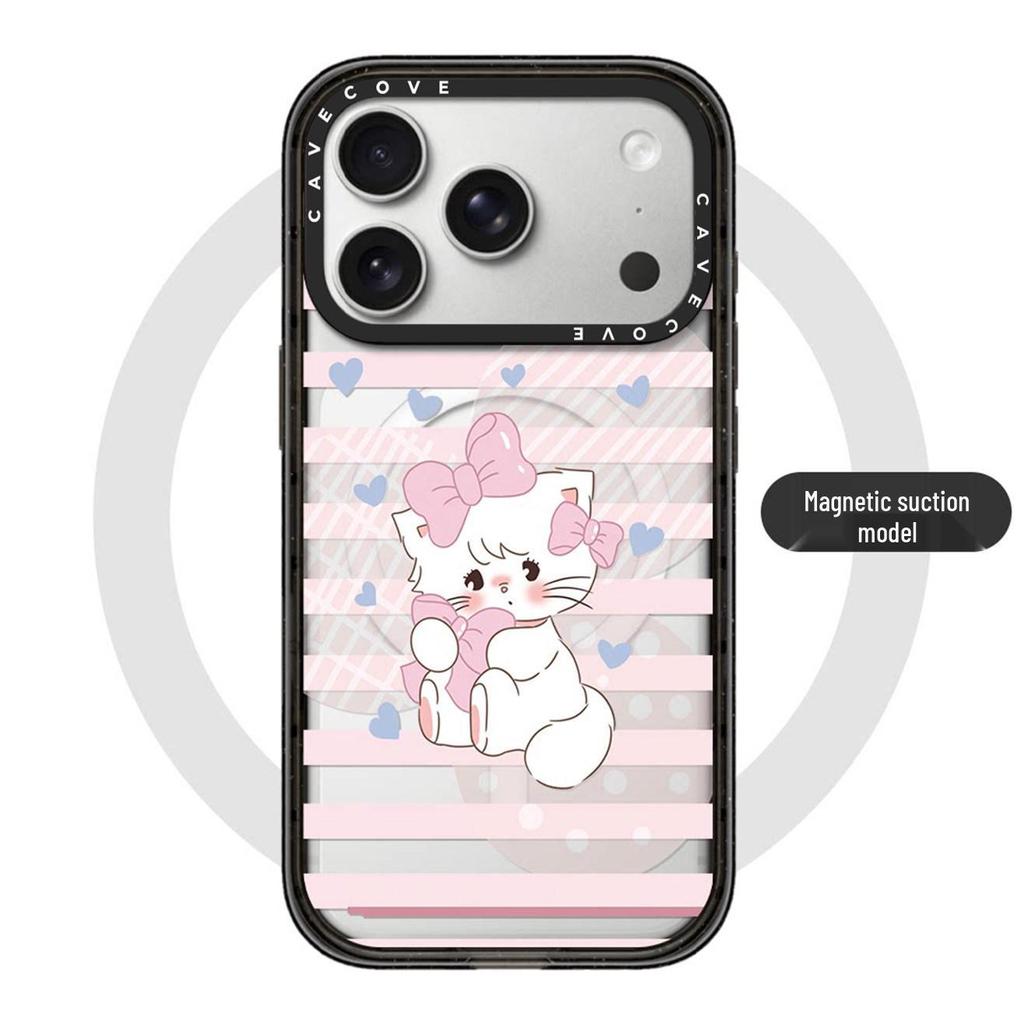 Чехол для телефона C Family Stripe Heart Mikko Cat Bear для Apple 17PM, 16Pro, 13 - Прозрачный и стильный дизайн