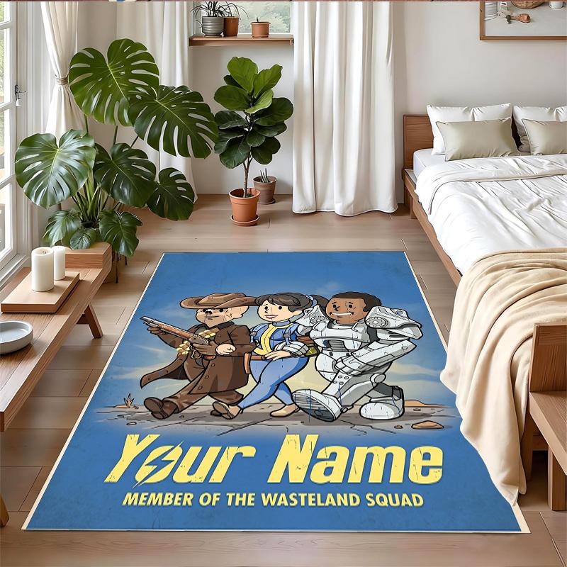 Crystal Velvet Rug Custom Name Text, Soft Non Slip Floor Mat Home DecorFallout Vault Boy