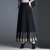 Black Floral Knitted Long Pleated Female Women Skirts Korean Fashion Winter Autumn Vintage High-Waisted Skirt