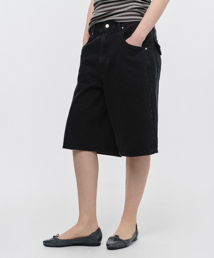 SUNBURNPROJECT Burmuda Wide Denim Pants, Black