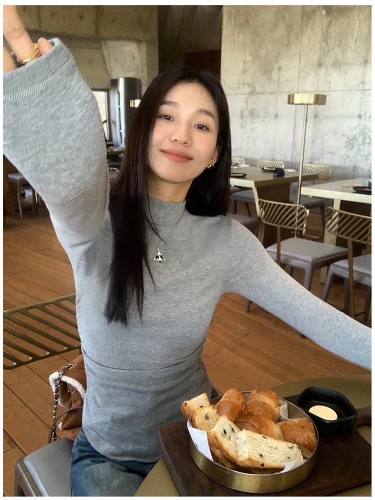 Женская облегающая бархатная плиссированная многослойная рубашка - воротник-стойка, длинный рукав, короткий стиль для осени/зимы