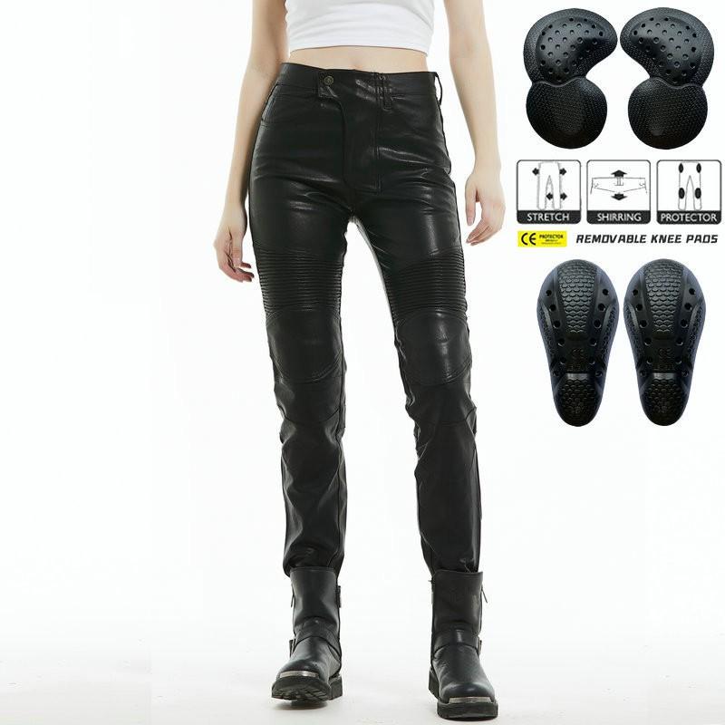 Womens Winter Motorcycle Riding Pants With Windproof Waterproof Fleece Lining Retro Leather Style Protective Gear