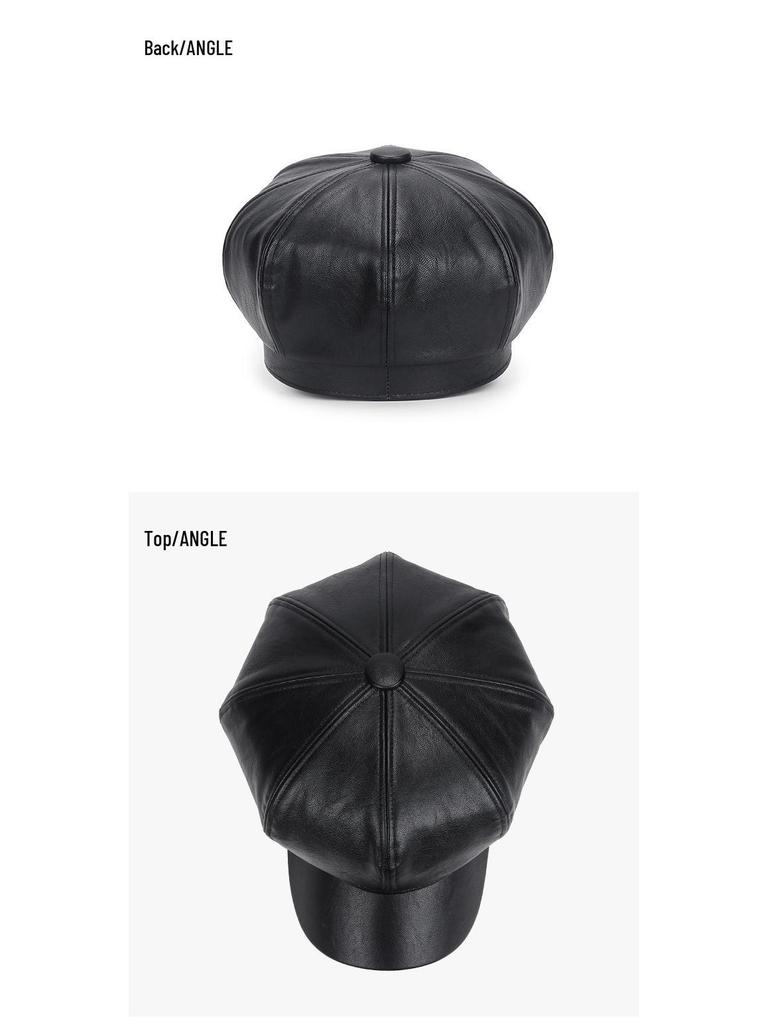 Женский ретро берет из искусственной кожи на осень и зиму - Универсальная восьмиугольная шляпа художника в корейском стиле