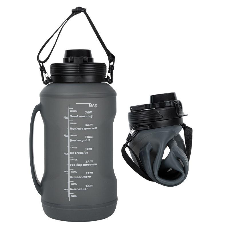64oz/2L Large Capacity Silicone Water Bottles Collapsible Water Bottle with Handle & Straw Travel Gym Camping Hiking Sports Cup