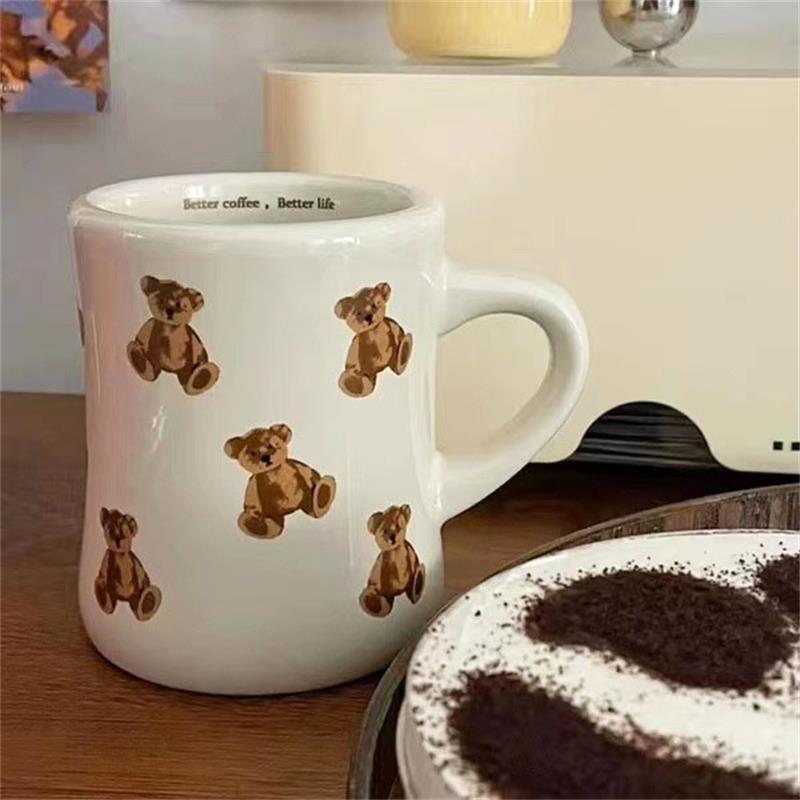 Керамическая кофейная кружка Мультяшный медведь Шоколадный медведь Кружки Девочка Ретро Кофейная чашка Послеобеденный чай Милые керамические кружки Милая кофейная кружка
