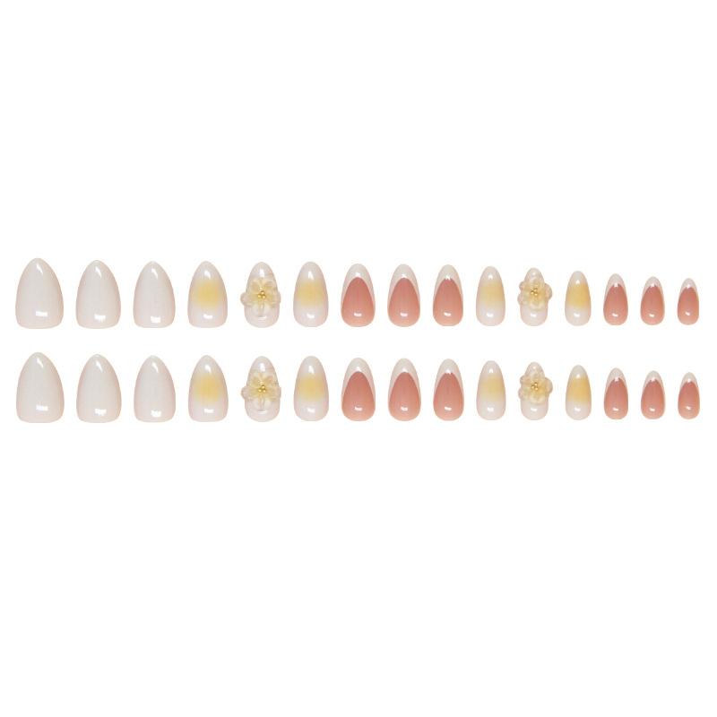 Nail Patch Solid Color Fake Nails Spring and Summer Peach Blossom Removable Nails Yellow Peach Wearing Nail Nail Patch Diamond 30 pieces