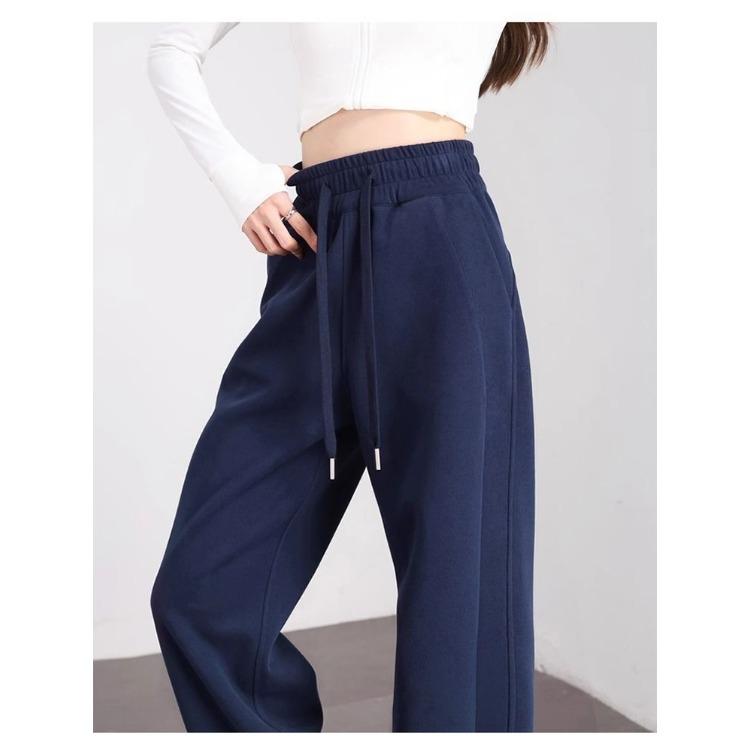 Fashionable High-Waisted Fleece-Lined Wide-Leg Pants for Women Autumn and Winter, Warm and Cozy Banana Trousers