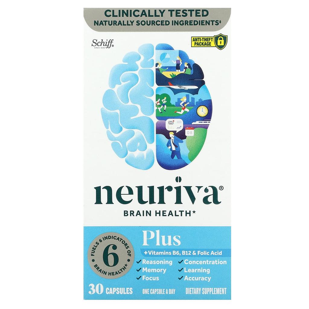 Neuriva Brain Health with Vitamin B6, B12 and Folic Acid, 30 Capsules