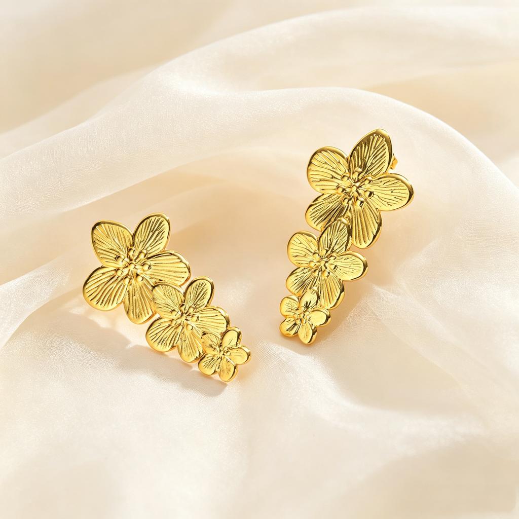 Fashion Trendy Stainless Steel Flower Earrings for Women Elegant Romantic Piercing Earrings Vintage Daily Wear Statement Jewelry