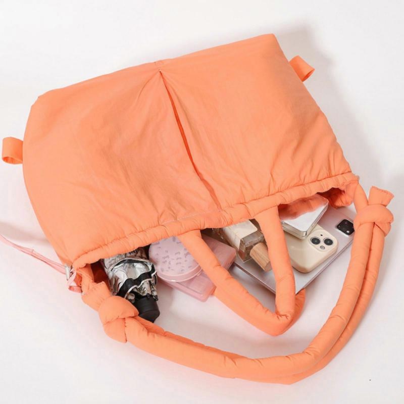 Women Puffer Backpack Solid Color Shoulder Bag with Adjustable Strap Simple Crossbody Bag Large Capacity Handbag  White