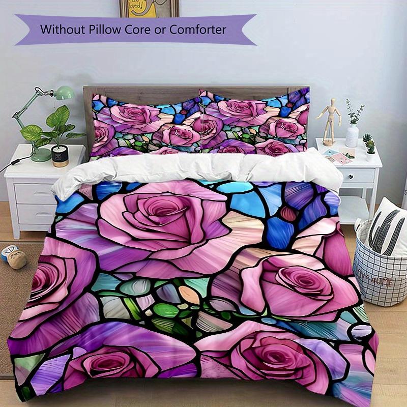 3pcs set Rose Garden 1 Quilt Cover + 2 Pillowcases, All Seasons Bedroom Setting, Perfect for Home and Dorm Decor a180