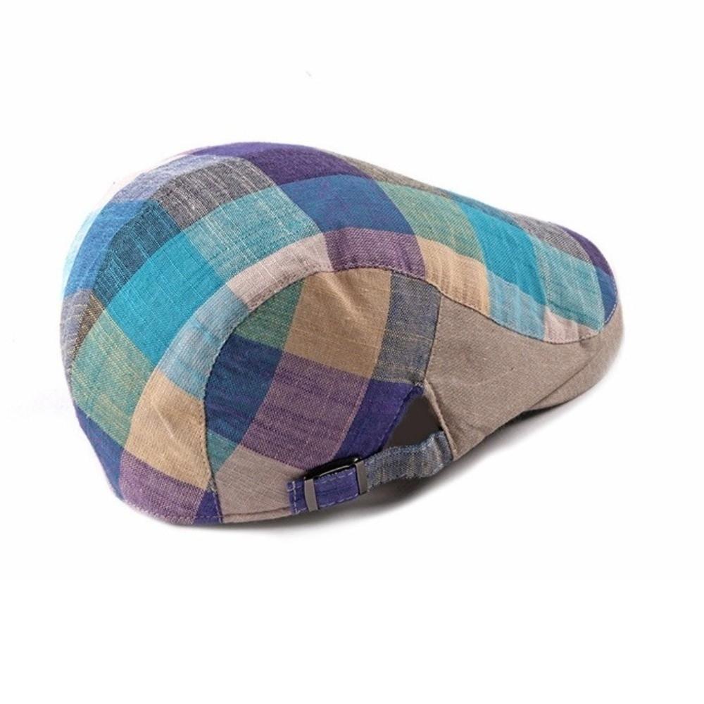 Thin Plaid Berets Button Adjustable Painter Caps Unisex Flat Caps for Men Women