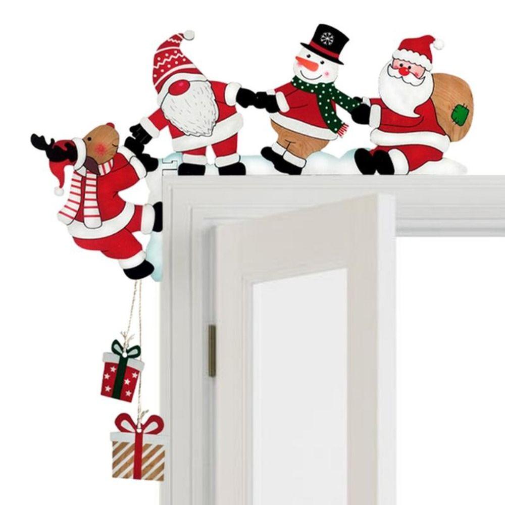 Wood Santa Christmas Door Corner Christmas Door Frame Decor Snowman Reindeer Frame Sign Wooden Pendant Party House Decor
