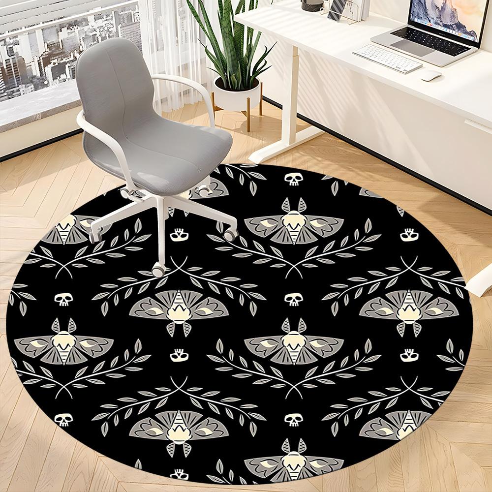 1pc Moths Skulls Office Round Area Rug, Under Office Chairs Bedroom Living Room Home Decor, Room Deco