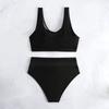 Sexy Fashionable Mesh Stitching Solid Color Vest Women's Split Swimsuit BIKINI