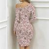 Women Plus Size Asymmetric Cold Shoulder White Pink Tropical Floral Print Wrap Bodycon Midi Dress