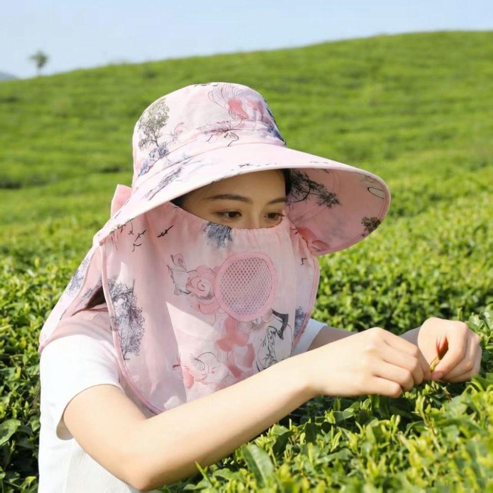Wide Brim Tea Picking Work Hat UV Protection Fisherman's Hat Face Mask Sun Hat Summer Outdoor