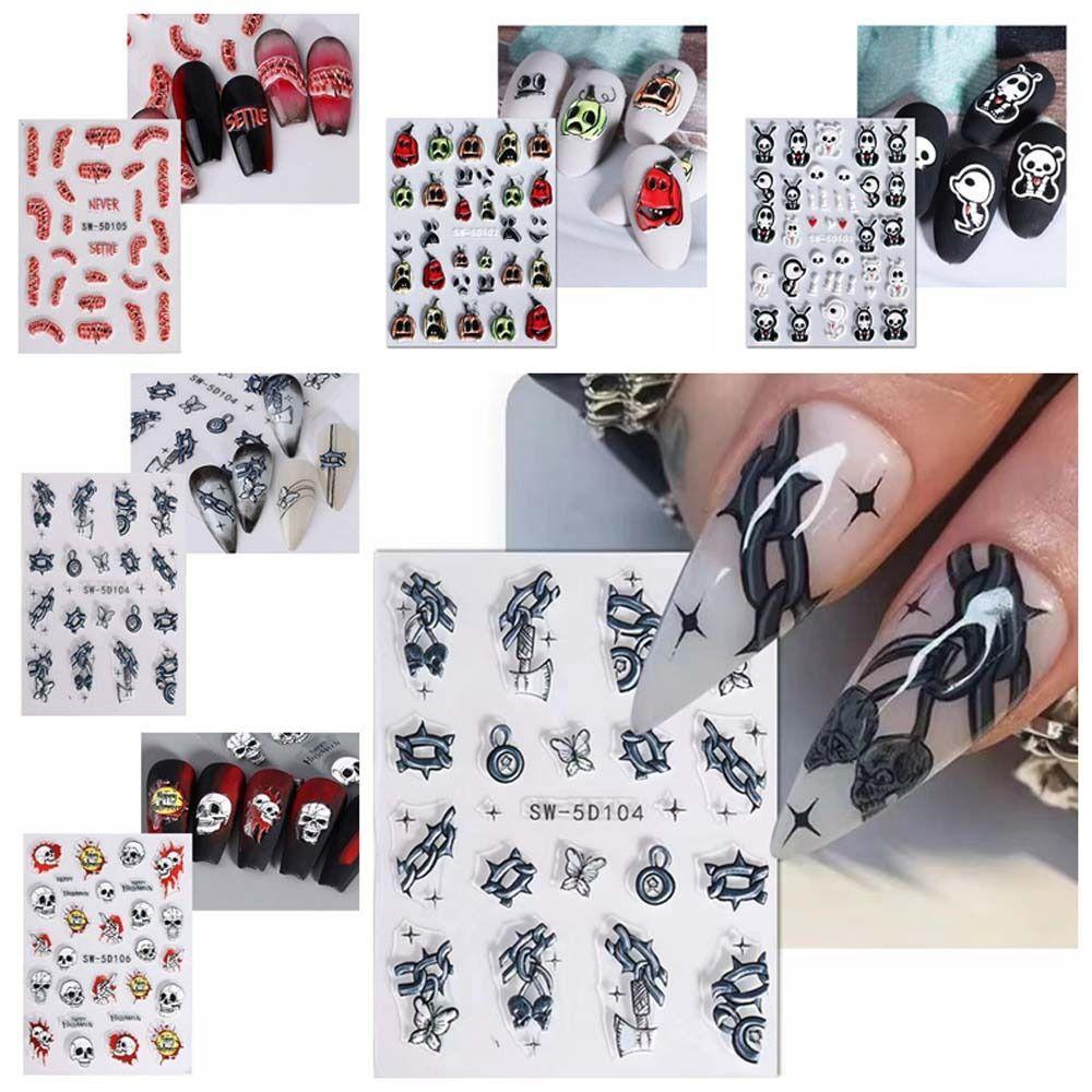 Хэллоуинские наклейки для ногтей с бабочками, рисунок привидения и черепа, хэллоуинские наклейки для ногтей, смешные, для девочек/леди