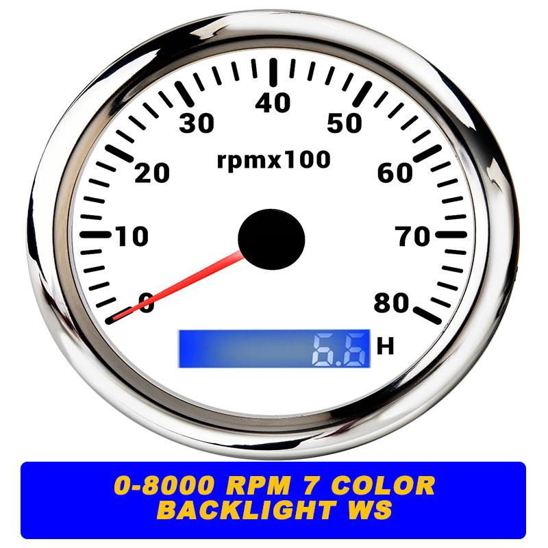 New 7 Color Backlight 85mm Tachometer Gauge For Marine Boat Car Truck 9-32V LCD 3K~8K RPM Tacho Digital Hour Meter