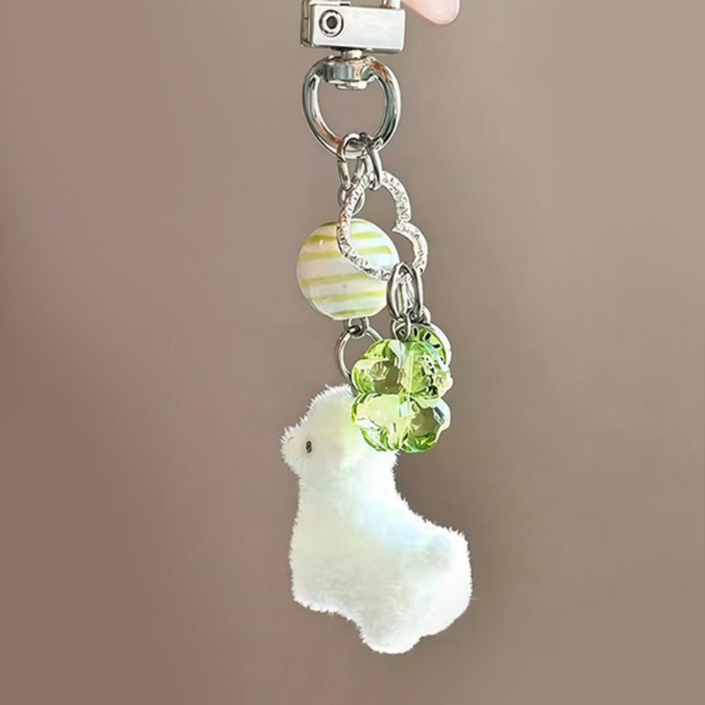 Flocking Cartoon Lamb Keychain Cute Kawaii Plush Animal Pendant Bag Charm Decoration Keyring Car Key Holder Earphone Case Gift