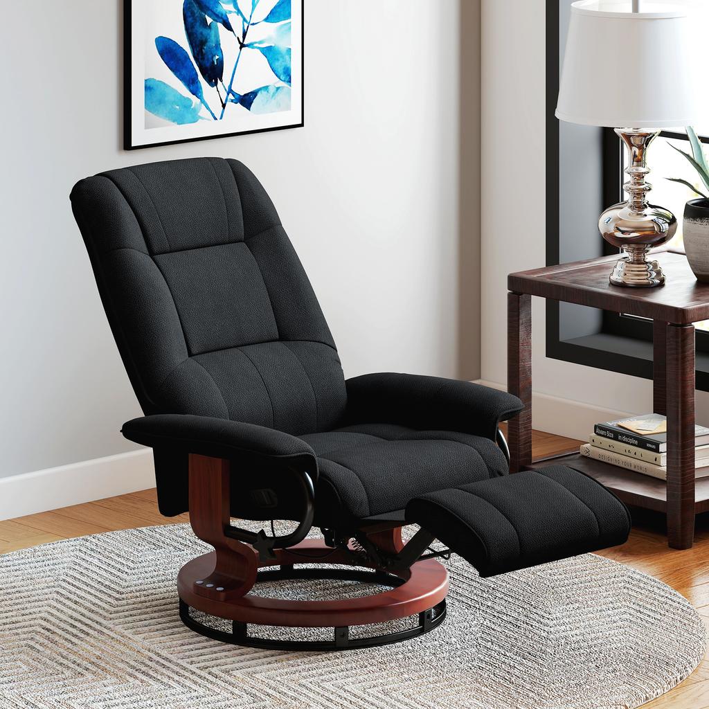 Reclining Swivel Chair With Footrest Black