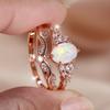 Vintage White Fire Opal Rings Set for Women Luxury Rose Gold Color Engagement Finger Rings Wedding Jewelry