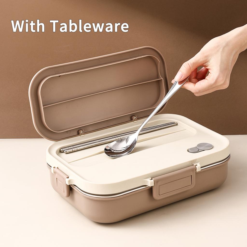 4 Grids Bento Lunch Box With Bowl&Cutlery Microwave 304 Stainless Steel Leak-proof Food Container For Student Adult