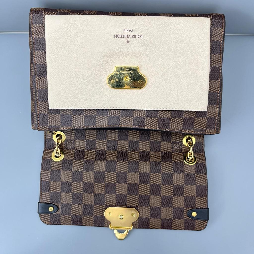 [Pre-Owned] Vavin Classic Metal Lock Coated Canvas And Grainy Calfskin Chain Shoulder Bag Crossbody Bag Small - Very Good #10X7QN5