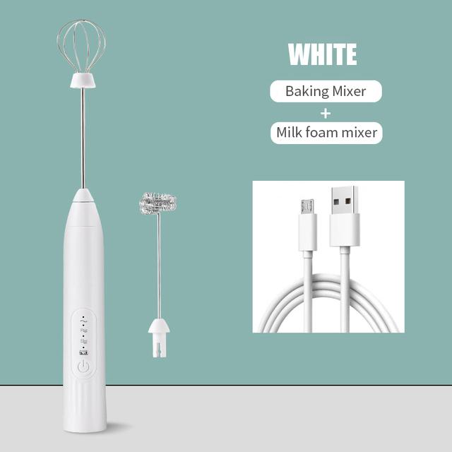 2 в 1 USB аккумуляторная электрическая взбивалка для яиц, миксер для кофе, двойная головка, вспениватель молока, мешалка для выпечки, кухонные гаджеты