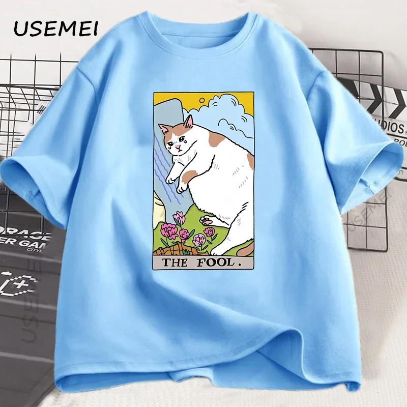 Sad Cat Meme The Fool Tarot TShirt Unisex Unisex Witchy Clothing Crying Cat T Shirt Casual Oversized Tshirts Streetwear Clothing