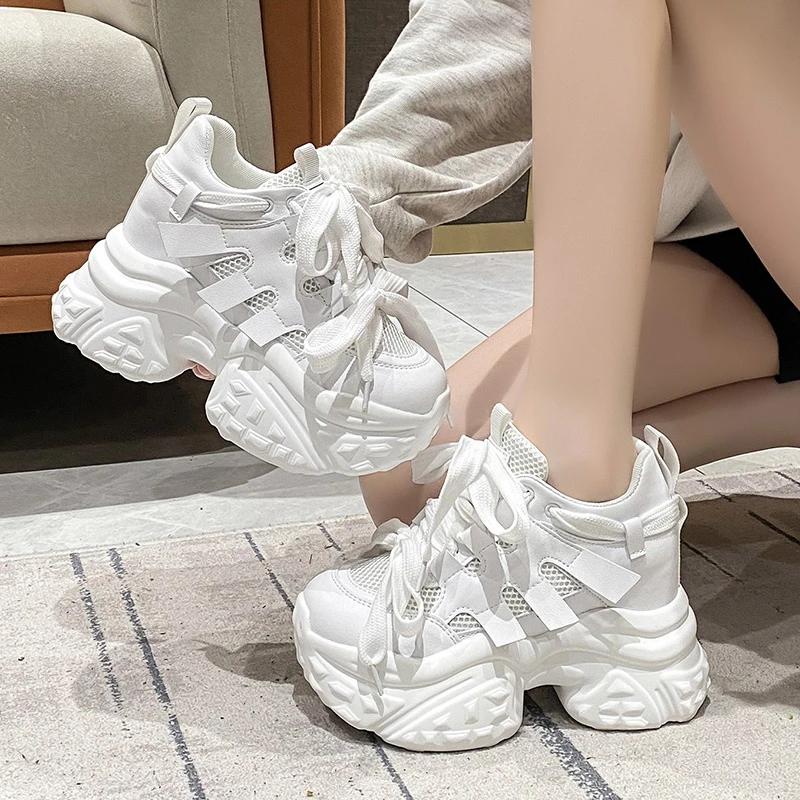 Fashion 10CM Women Mesh Chunky Sneakers Autumn High Platform Shoes High Heels Wedges Casual Shoes Woman Breathable Sports Dad Sneakers