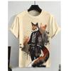 Мужская футболка с изображением животных, японская футболка с рисунком самурая и кота, футболки с короткими рукавами и 3d принтом, мужская одежда больших размеров, топы, новинка лета