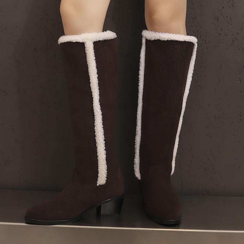 Women's Low-heeled Boots Autumn and Winter New Comfortable and Warm Thick-heeled Large-size Plush Medium Boots