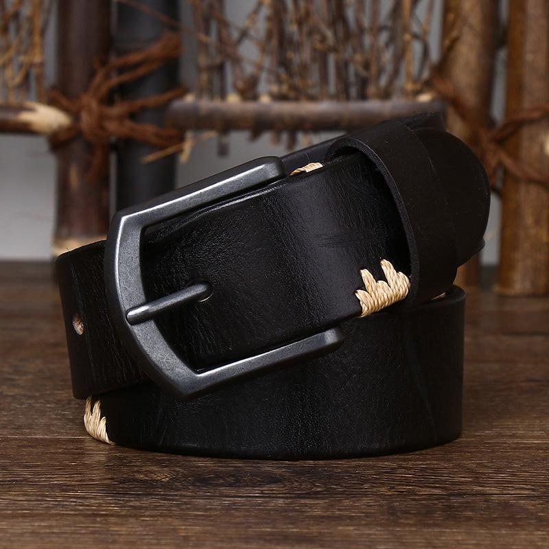 Мужской ремень ручной работы из состаренной воловьей кожи в стиле ретро с пряжкой в корейском стиле, модный джинсовый ремень