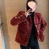 Пальто букле в корейском стиле, французский шик, красное - универсальное, короткое и утепленное для весны/лета
