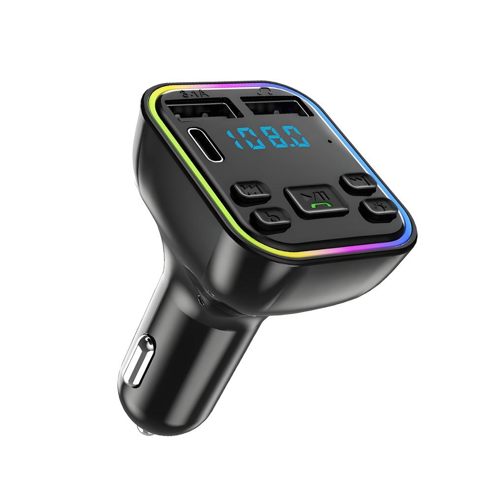 Автомобильный Bluetooth 5.0 FM-передатчик PD Type-C Dual USB 3.1A Быстрое зарядное устройство Цветной окружающий свет Громкая связь MP3-модулятор плеер