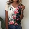 New Flower 3D Printed T-shirt, Women's Streetwear, V-neck Short-sleeved T-shirt, Y2k Top T-shirt