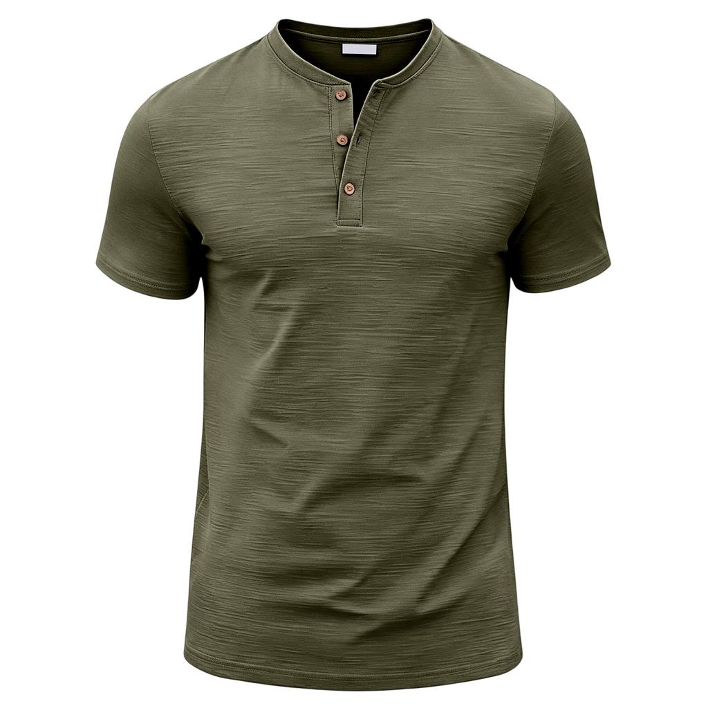 Men's Summer Casual Slim Fit Muscle Texture Henley Short Sleeve T Shirt Lightweight Breathable Vintage Style Tee