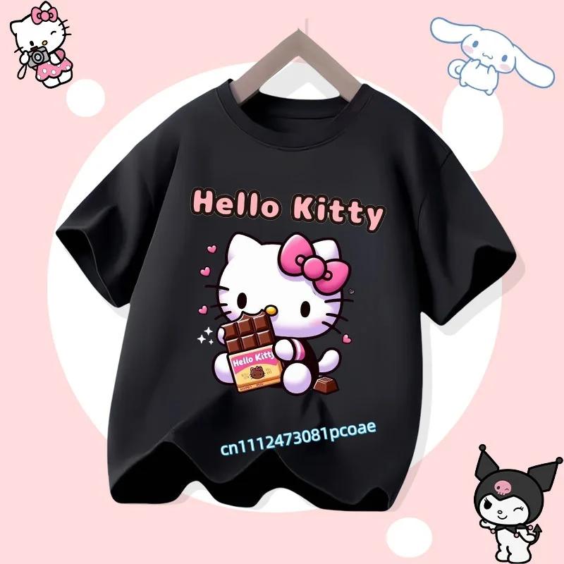 2026 Hello Kitty Summer Tshirt Cotton ShortSleeved Girls Sportswear with Cartoon Print for Children Aged 112 Years Old