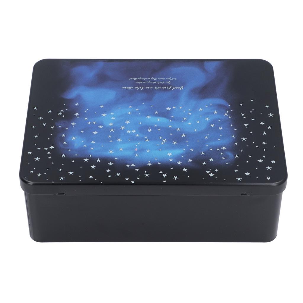 Tinplate Storage Box with Lid Padlock Starry Sky Print Rectangular Vintage Metal Jewelry Case for